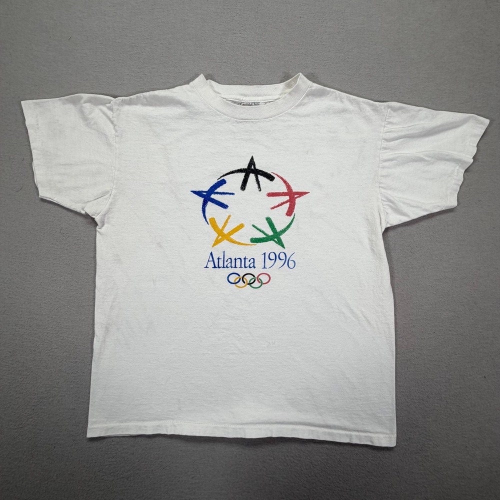 Delta Mens T-Shirt Regular White Atlanta 1996 Olympics Vintage Graphic Large